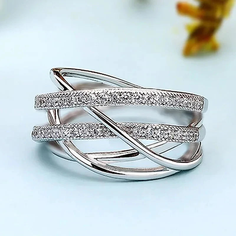 European-Style Multi-Layer Zircon Ring for Women