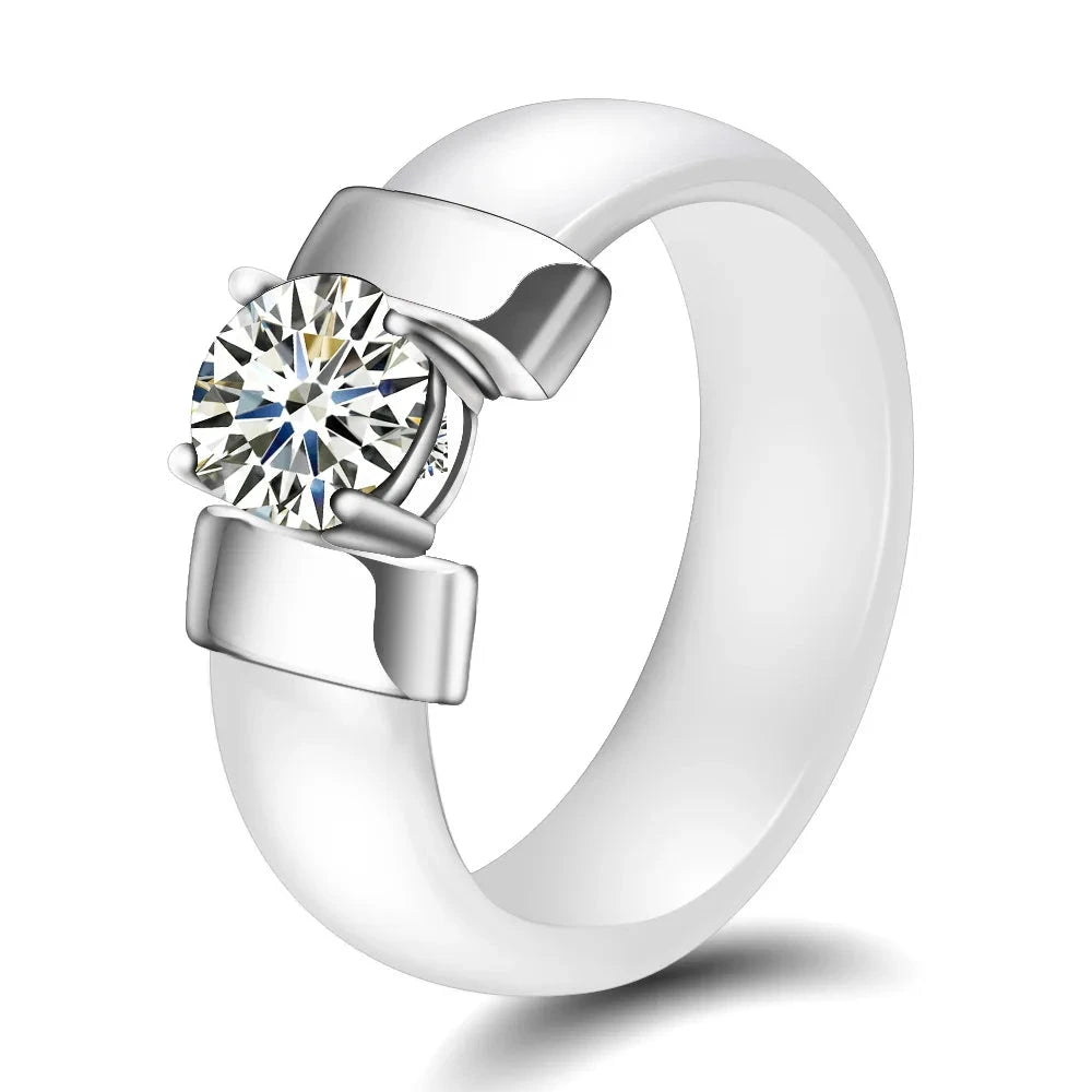 Black & White Luxury Ceramic Zircon RingWHITE6