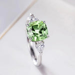 Elegant Green Zircon Square Ring in White Gold Tone