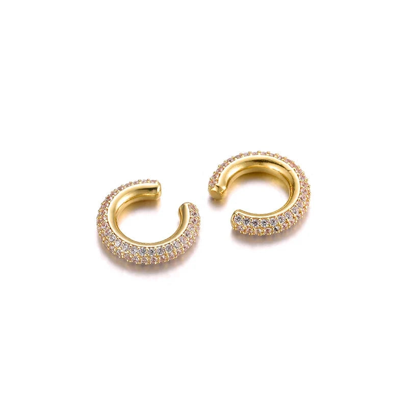 Round C-Shaped Zirconia Clip-On Earrings – Gold/Silver, No Piercing