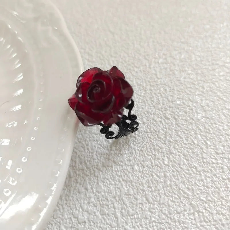 Goth Style Red Rose Opening Rings for Women