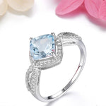 Natural Genuine Aquamarine Silver Rings Light Blue 1.6 Carats for Women Simple Classic