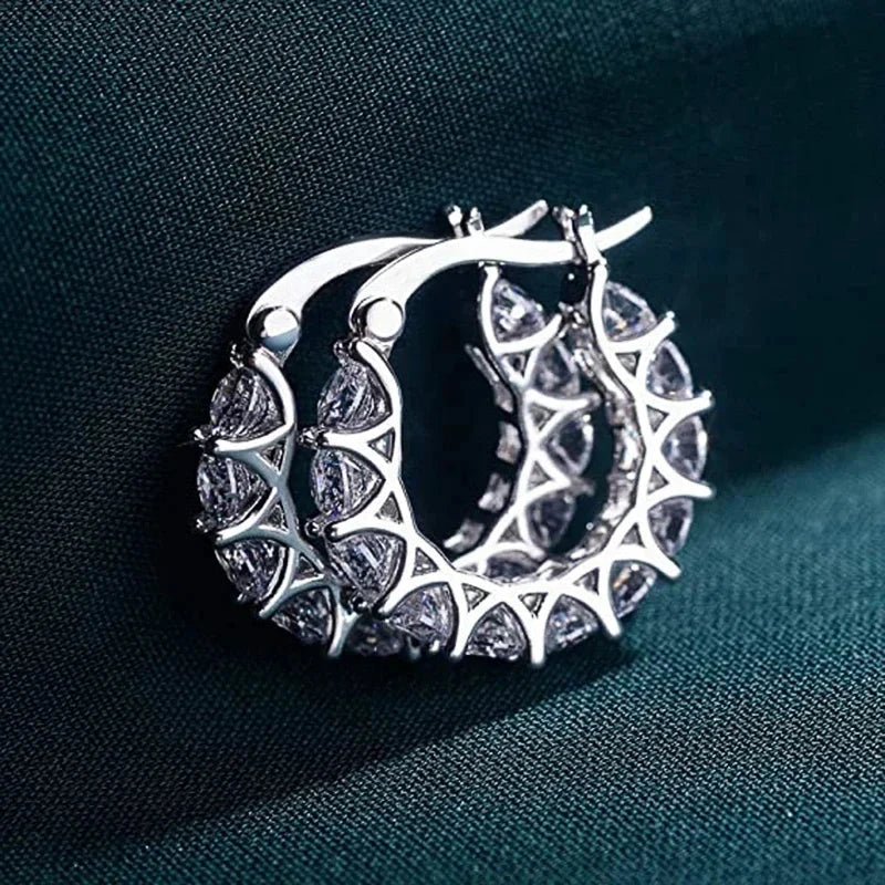Brilliant Round Zirconia Hoop Earrings Circle Versatile LookE807