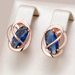 Luxury 585 Rose Gold Shiny Oval Blue Natural Zircon Dangle Earrings for Women
