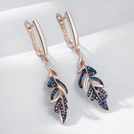Kinel Hot Purple With Blue Natural Zircon Leaf Drop Earrings For Women 585 Rose Gold and Black Gold Plating Daily Fine Jewelry