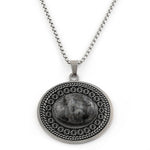 Bohemian oval stone pendant, Gray Flash stone