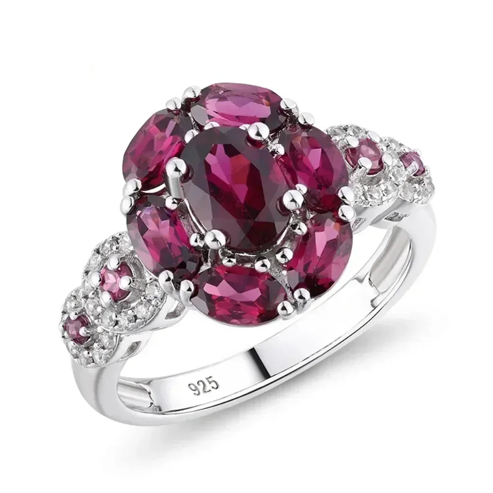 Garnet Halo Rings for Women Natural 3 Carats Purple Rhodolite Garnet Ring