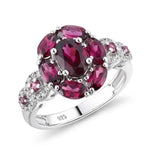 Garnet Halo Rings for Women Natural 3 Carats Purple Rhodolite Garnet Ring