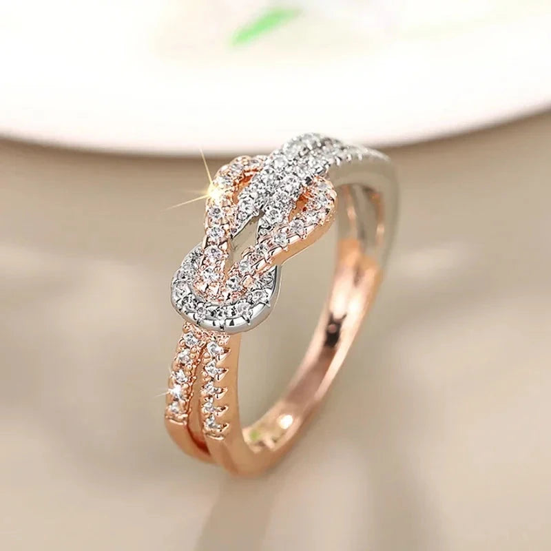 Rose Gold Luxury Two-Tone Knot Ring for Women
