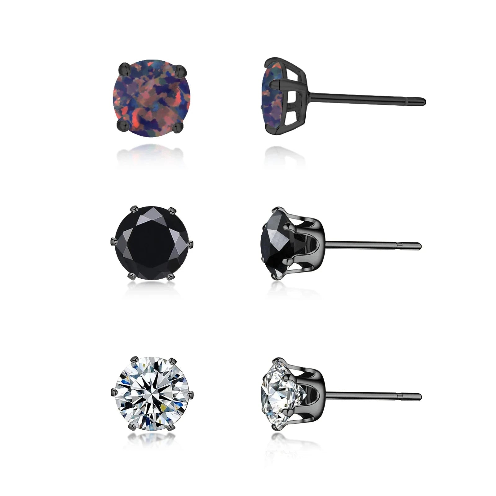3 Pairs of Red Opal Stone Stud EarringsOT211