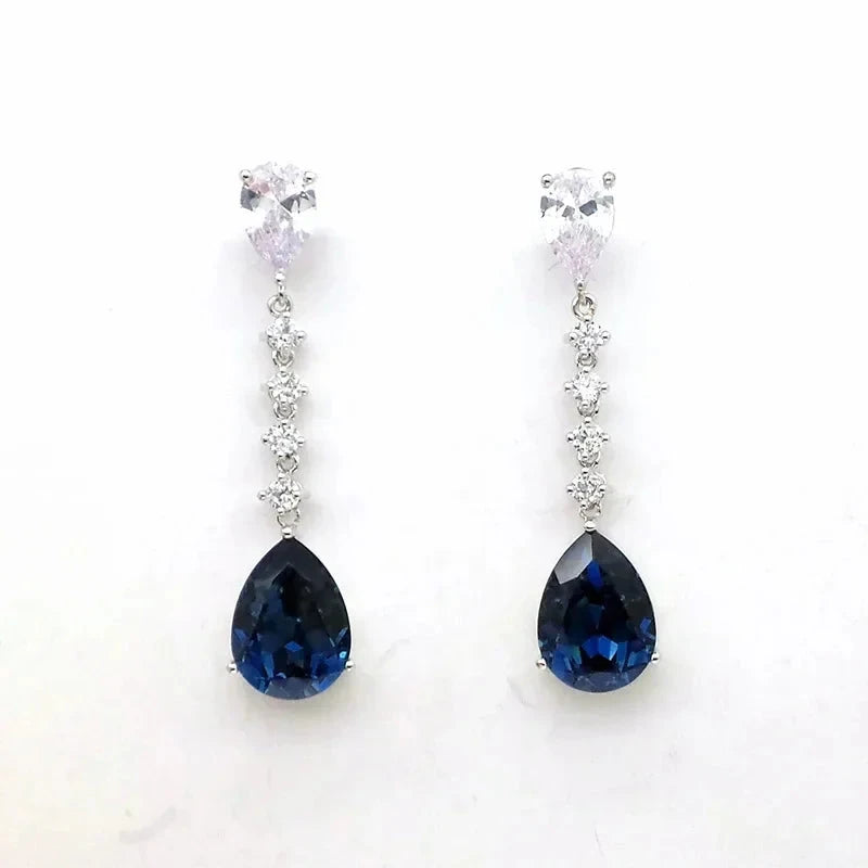 Elegant Long Strip Royal Blue Water Drop Earrings for Women