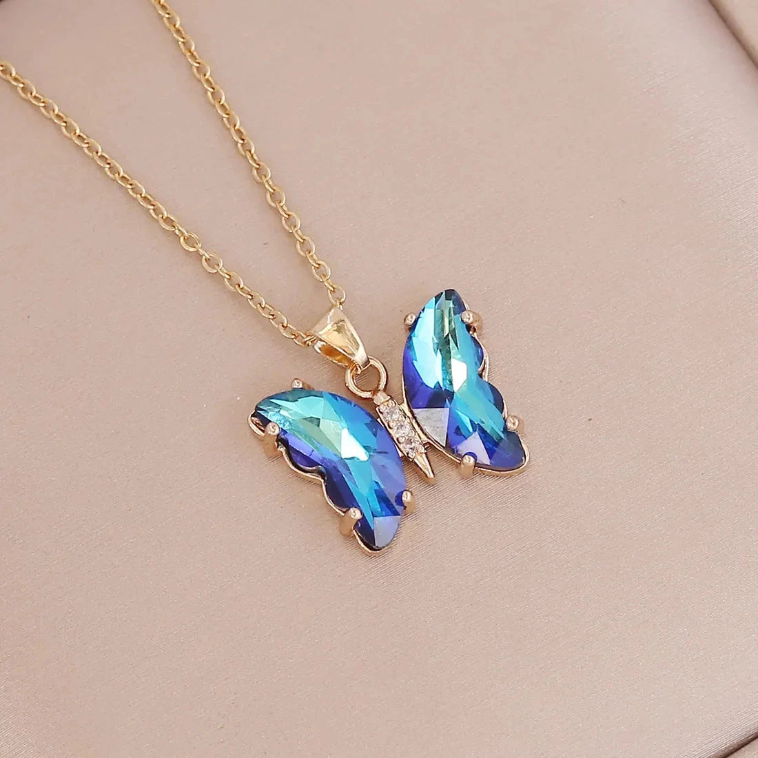 Gradient Butterfly Pendant NecklaceXL255-blue