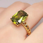 Olive Green Crystal August Birthstone Ring – Vintage Gold Tone