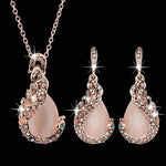 Bridal Opal Set Gold Plated Opal Jewelry Sets for Woman Water Drop Necklace Pendant Earrings