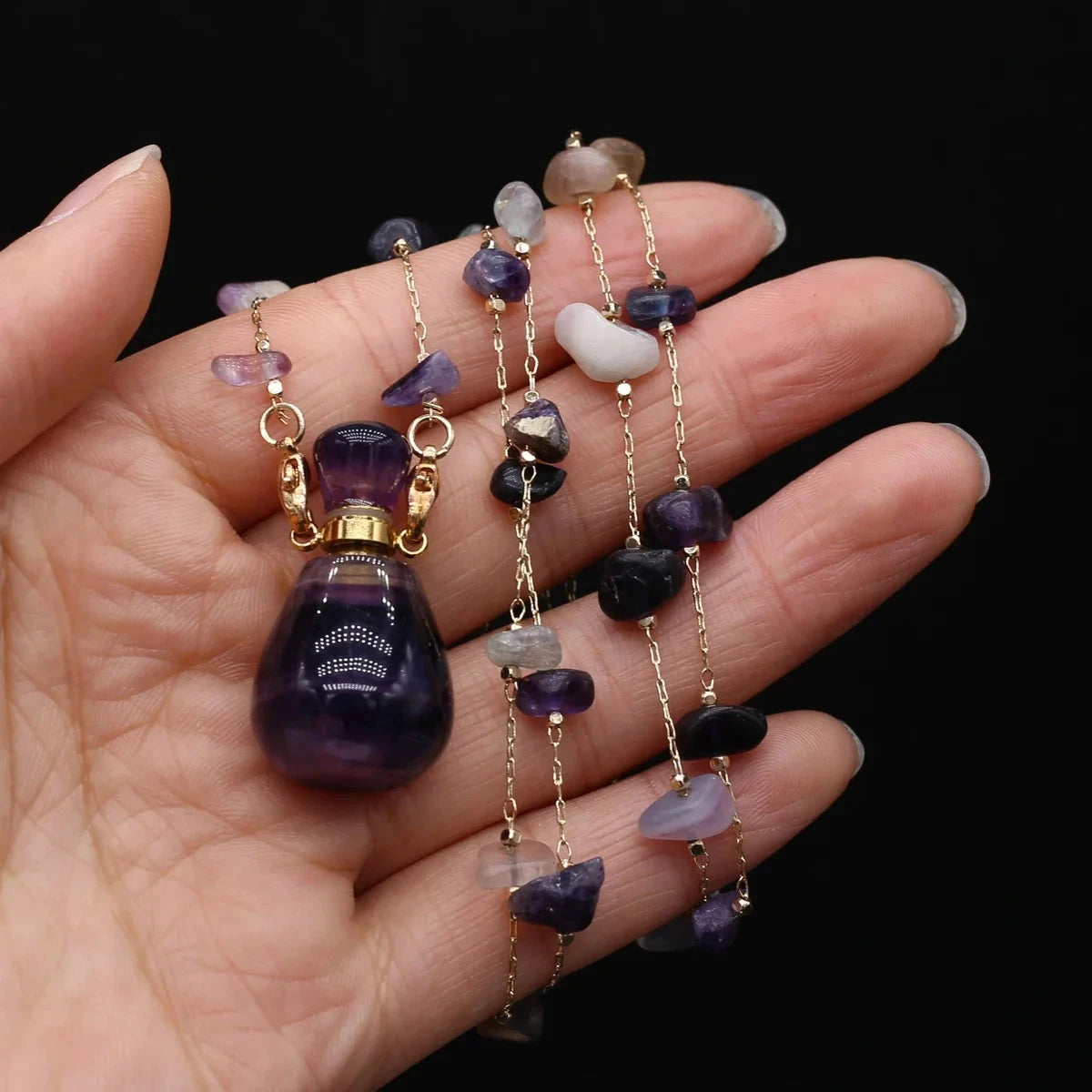 Natural Stone Amethyst Perfume Bottle Pendant