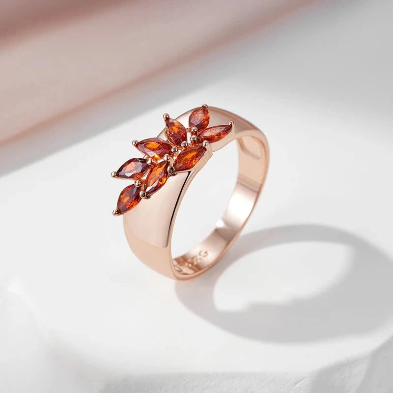 Red Leaf Zircon Ring for Women – 585 Gold Color