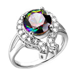 U7 White CZ Round Rainbow Topaz Gemstone RingsSilver color7
