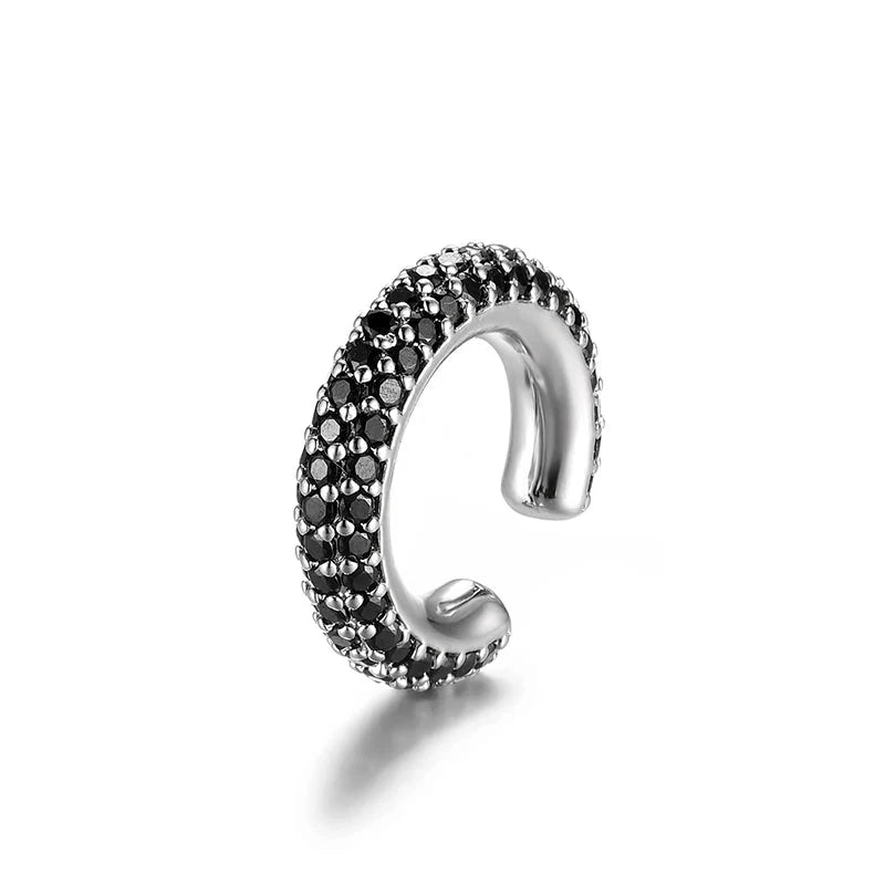 Round C-Shaped Zirconia Clip-On Earrings – Gold/Silver, No PiercingSilver-Black