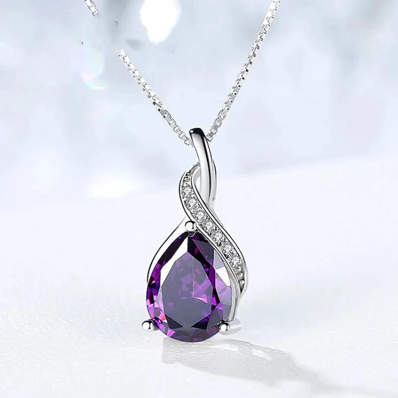 925 Sterling Silver Stone Pendant Chain Natural Amethyst & Aquamarine Necklace for Woman Girl Fashion Fine Jewelry Chain