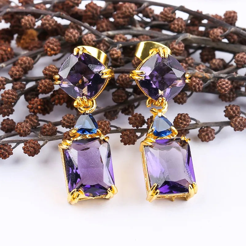 Purple Crystal Drop Earrings for Women