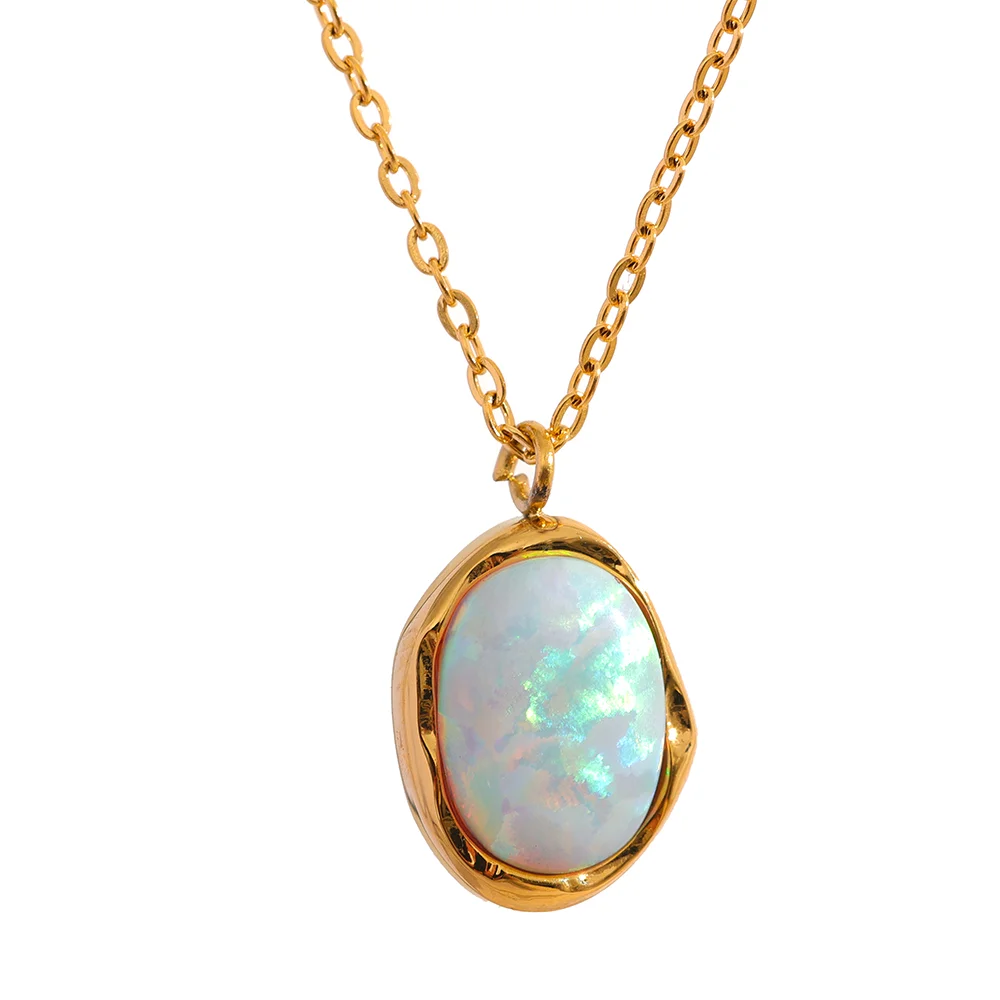 Exquisite Stylish Processed Opal Stone Minimalist Small Chic Pendant NecklaceYH1217A Gold