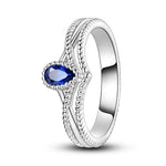 Retro European Style 925 Sterling Silver Sapphire Knot Shaped Double Layered Wishing Bone Ring