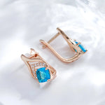 Rose Gold Square Blue Zircon Drop Earrings for Women