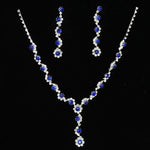 Luxury Blue Rhinestone Silver Plated Necklace Earrings Set Fashion