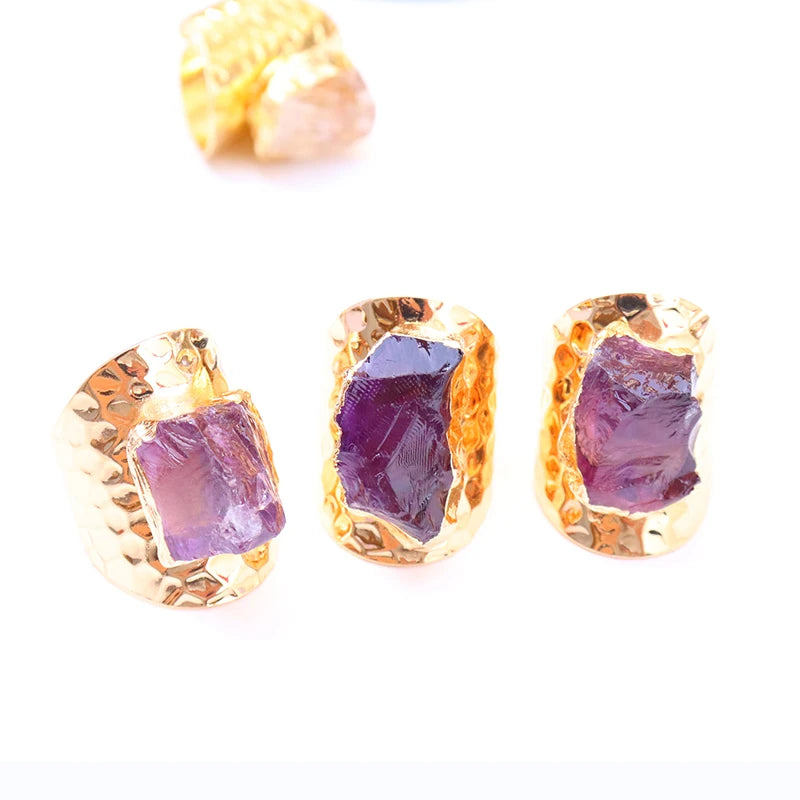 Irregular Raw Amethyst Wide Open Rings for Women