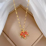 Red Maple Leaf Crystal Pendant NecklaceNecklace