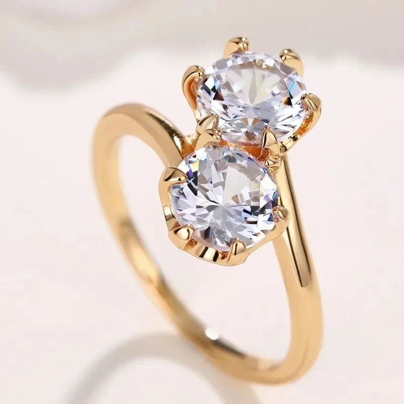 Unique Double CZ Design Women Rings Luxury Fashion Wedding Band Accessories Party Temperament Elegant Female Jewelry New