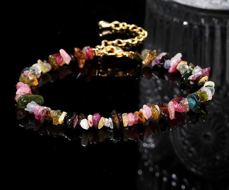 Natural Stone Mixed Tourmaline Gravel Lucky Chain Bracelet