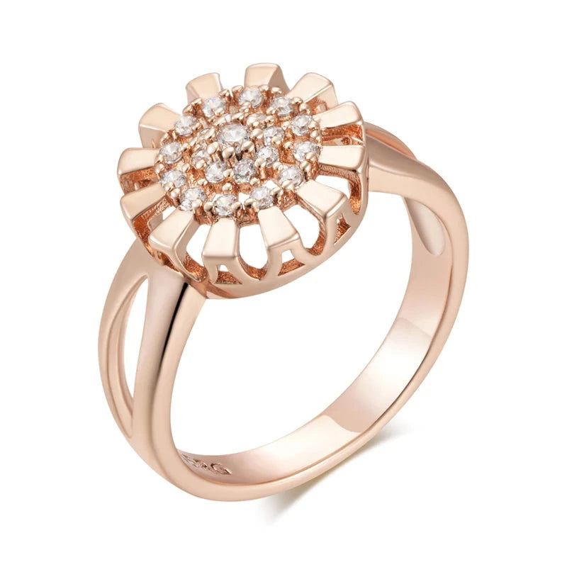585 Rose Gold Color Crystal Flower Bride Ring For WomenZ123111