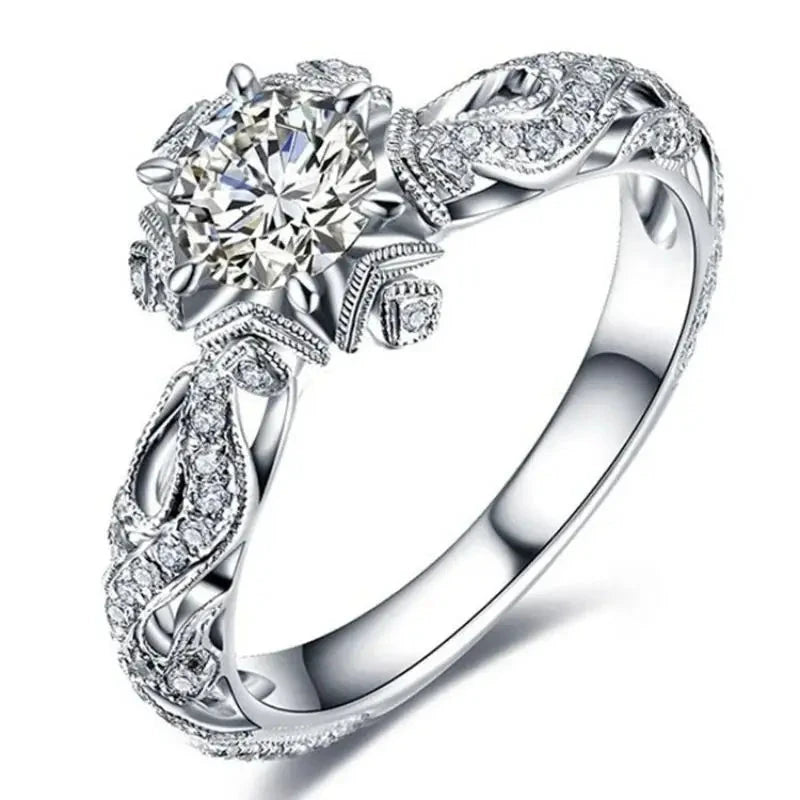 Exquisite Silver Color Inlaid Round Flower Stones for Women