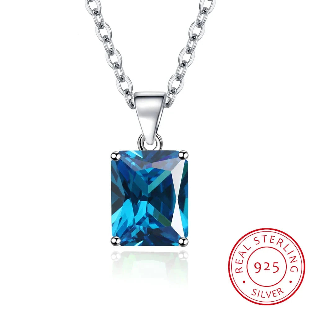 9*10mm Ice Cut Topaz High Carbon Diamond Pendant NecklaceBlue