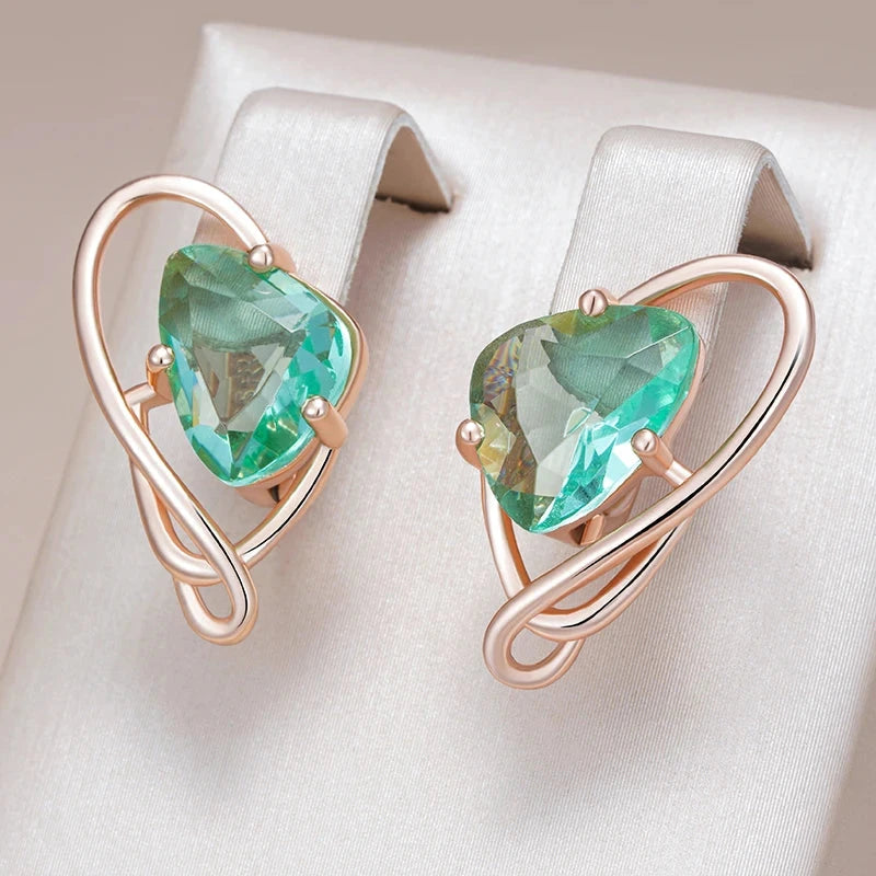 Rose Gold Color Drop Earrings with Light Green Stone
