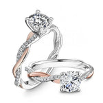 Huitan Delicate Two Tone Twist Women Rings Classic 4 Claw Design Shiny CZ Female Wedding Engagement Romantic Girl Gift New