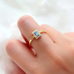 Sterling Silver 952 Diamond Sapphire Small Square Ladies Ring Open Light