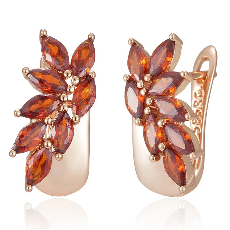 Natural Zircon Red Leaf Rose Gold EarringsROSE GOLD COLORCHINA