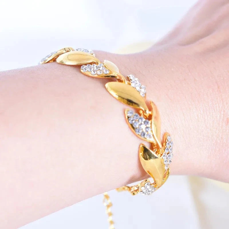 Women's Bracelet Gold Twisted Shining Crystal Stone