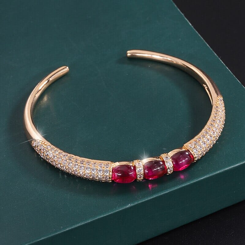 14K Gold Luxury Ruby Bangle Cuff BraceletBracelet