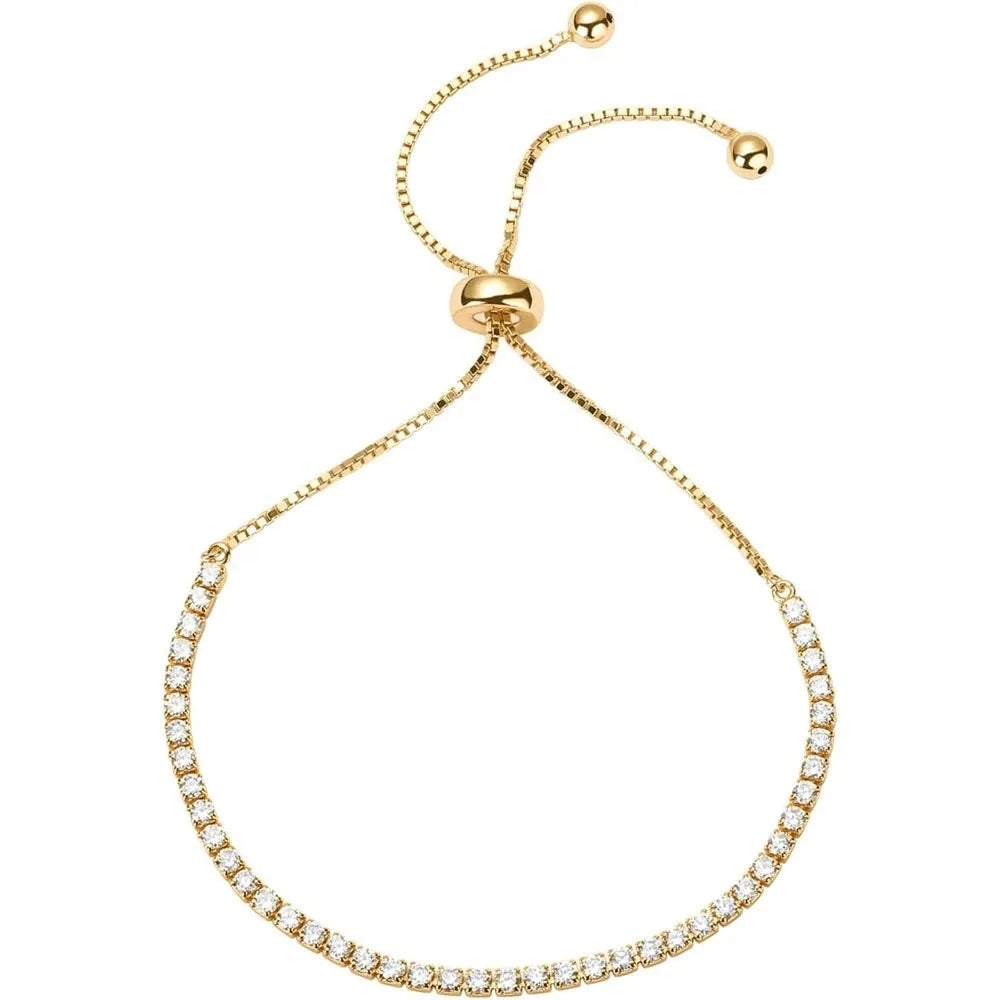 Adjustable CZ Tennis Bracelet – 14K Gold PlatedGold Plated 25cm25cm