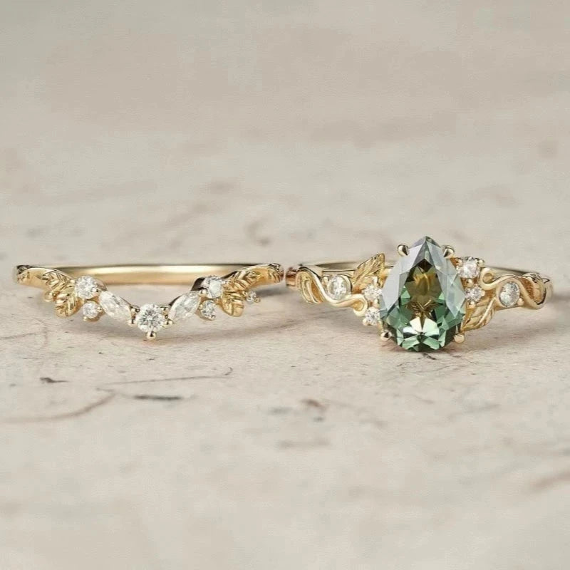 Floral Green Zircon Ring – European & American Style