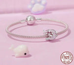 Solid 925 Sterling Silver Opal Moon Cat Charm Bead fit Charm Bracelet