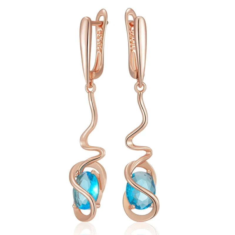 Romantic Rose Gold Blue Zircon Dangle Earrings for WomenH1957
