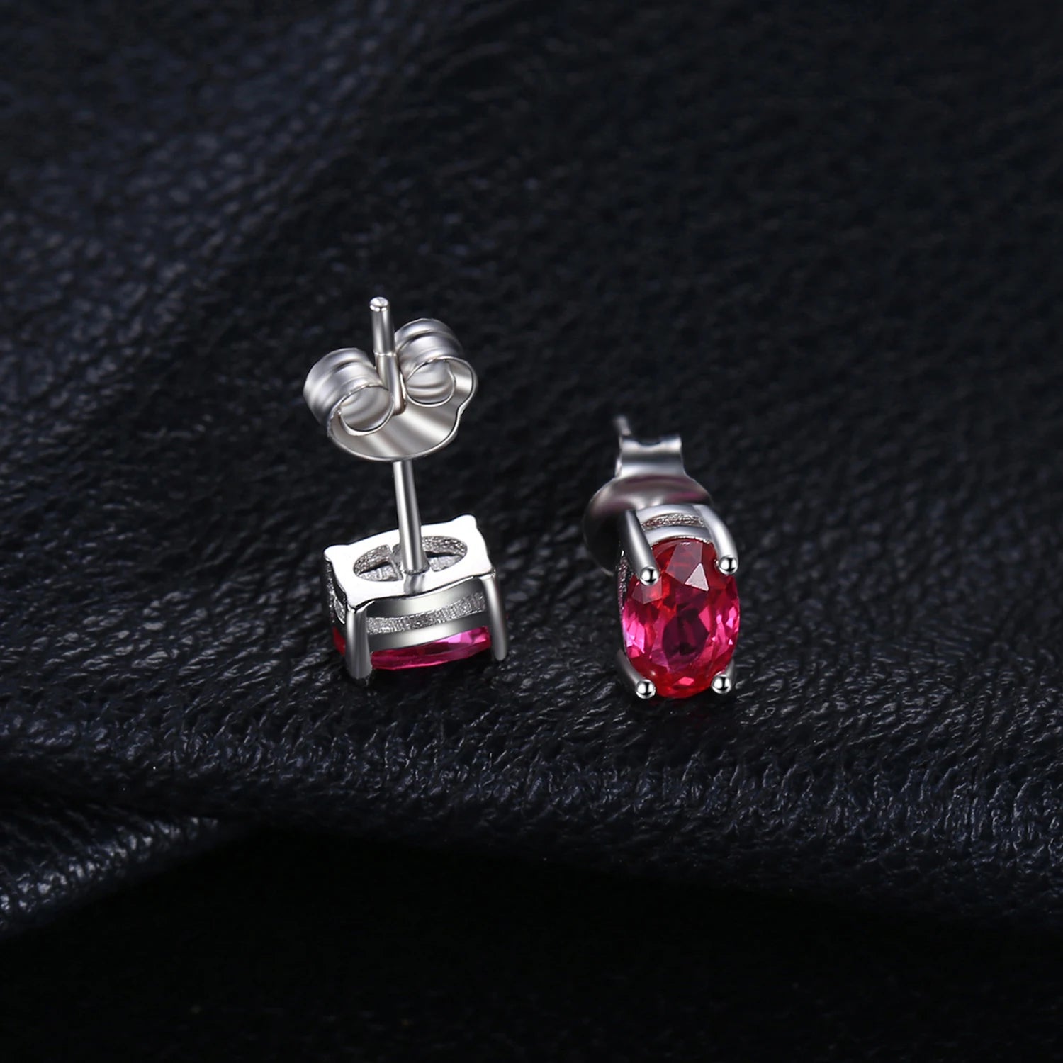 Oval Cut Red Ruby 925 Sterling Silver Stud Earrings