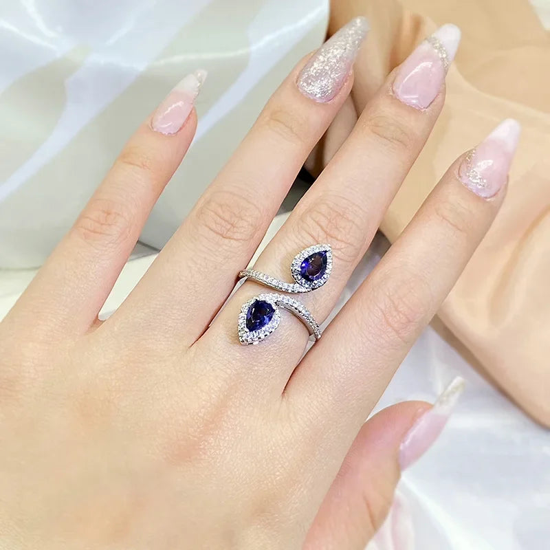 Double Water Drop Sapphire Ring 925 Silver