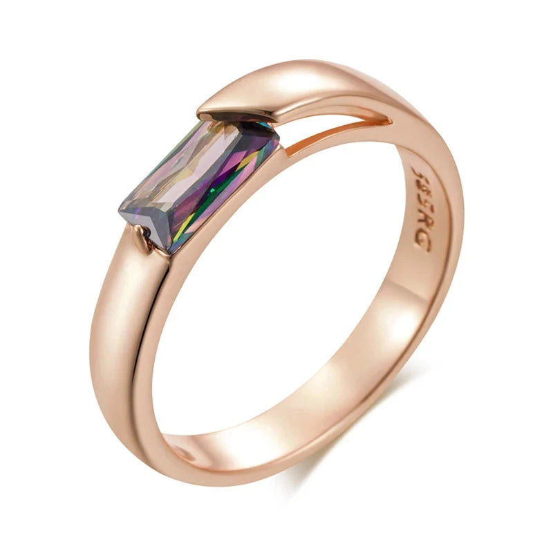 Kienl Hot Square Colorful Natural Zircon Ring for Women 585 Rose Gold Color Exquisite Wedding Accessories Daily Fine Jewelry