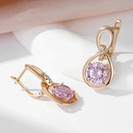Rose Gold Purple Water Drop Zircon Earrings for Women