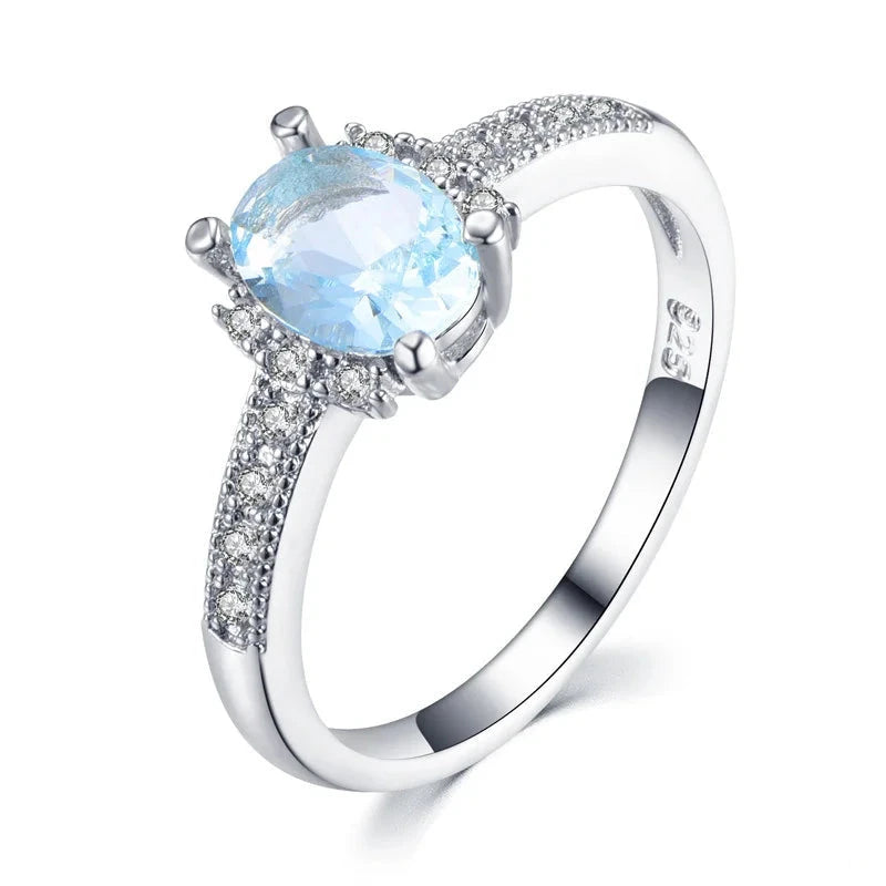 925 Silver Aquamarine Charm Ring for Women